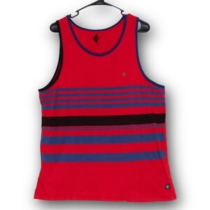 Volcom Tank Top Mens Large Red Striped Excellent Sleeveless Surf Skate Shirt
